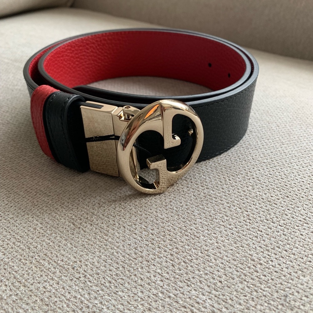 Gucci Gold GG Red/Black Reversible Buckle Belt